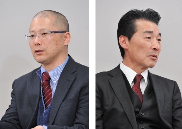 (左)敷島製パン株式会社 パスコウエストカンパニー 犬山工場　製造一課　課長 井本 洋介 氏(右)敷島製パン株式会社 生産本部 生産企画グループ マネージャー 美谷 徹 氏